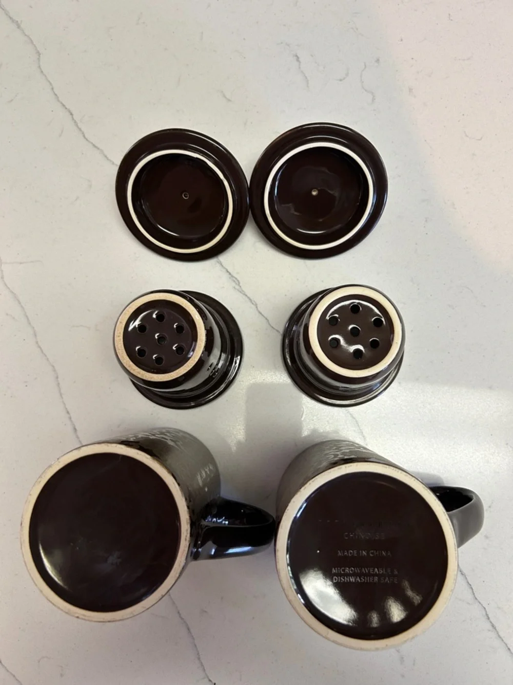 Pottery Barn Brown Chinoise Ceramic Tea Infuser or Coffee Mugs With Lids